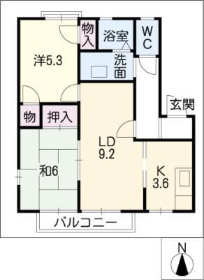 マノワールB(2LDK/2階)の間取り写真