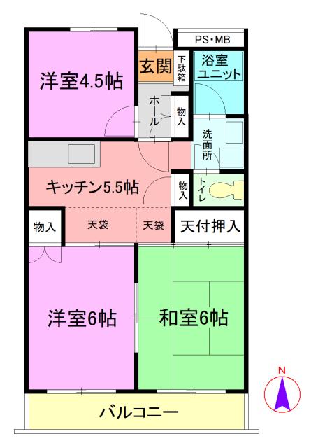 北井マンション(3K/2階)の間取り写真
