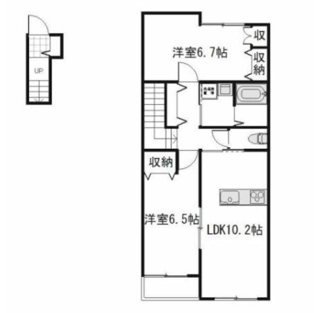 プティーシュシュ撫川(2LDK/2階)の間取り写真