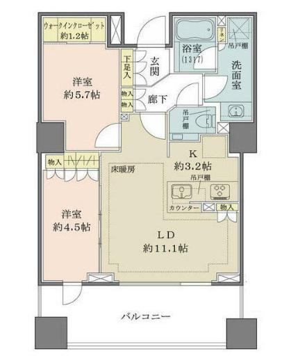ザ・パークハウス恵比寿(2LDK/7階)の間取り写真