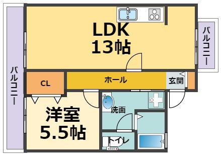 ベルコモン甲子園I(1DK/1階)の間取り写真