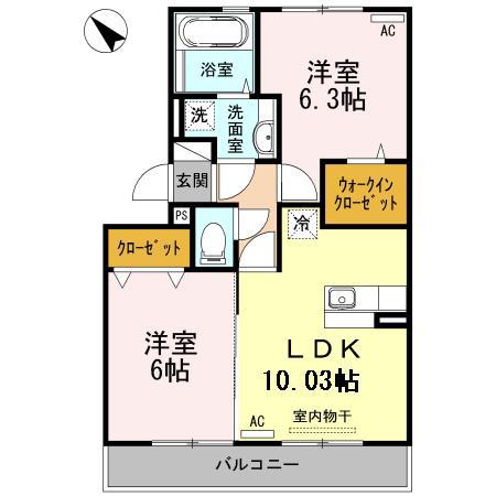 ライジングサン西宮 B棟(2LDK/3階)の間取り写真