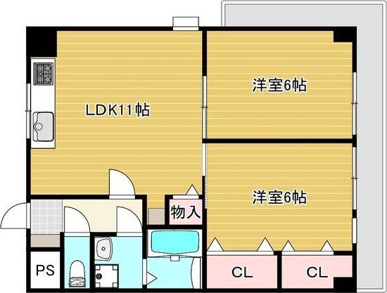 丸八ビル(2LDK/3階)の間取り写真