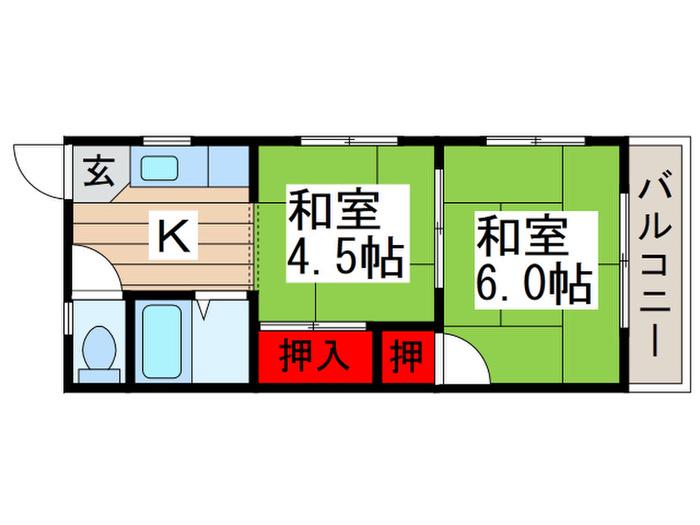 相浦コーポ(2K/2階)の間取り写真