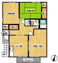 大西屋浜ハイツB棟(3DK/2階)の間取り写真
