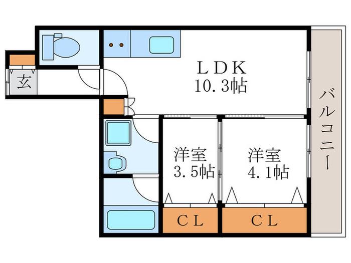 アーバネックス御所南(2LDK/3階)の間取り写真