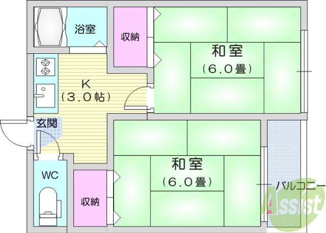 コーポ水の森(2K/2階)の間取り写真