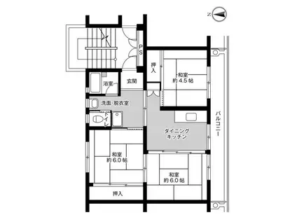 ビレッジハウス小松第二1号棟(3DK/5階)の間取り写真