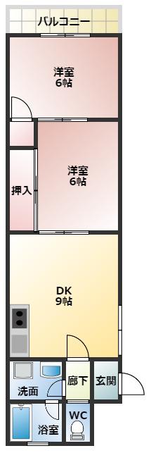 JPアパートメント藤井寺II(2LDK/3階)の間取り写真
