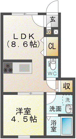 EARLS COURT下泉(1LDK/1階)の間取り写真