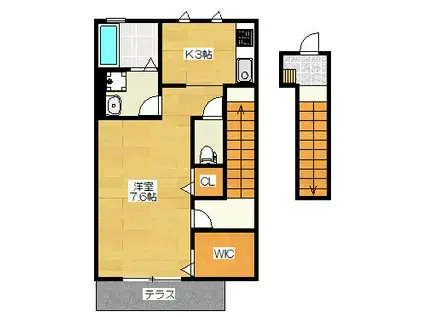 モンレーヴ都府楼南(1K/2階)の間取り写真
