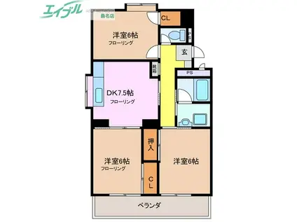 BRIGHTPLAZA B棟(3DK/4階)の間取り写真