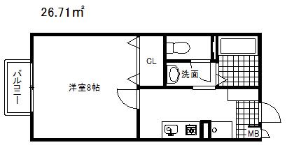 ハイネス岡本(1K/1階)の間取り写真