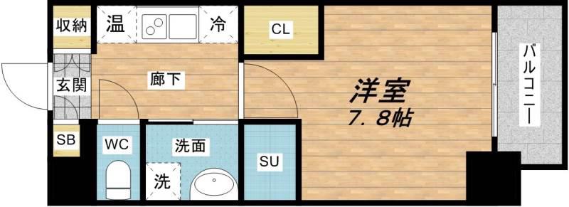 アスヴェル大阪城ウエストII(1K/7階)の間取り写真