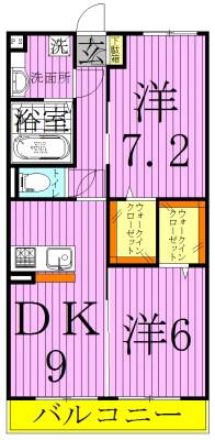 メゾンコンフォール3(2DK/2階)の間取り写真