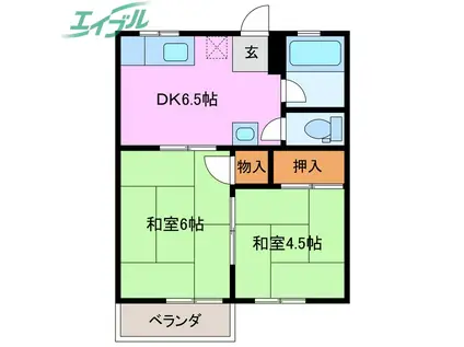 笹川第二ハイツ(2DK/2階)の間取り写真