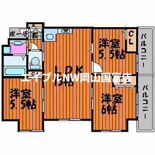 ベンハウス伊福町(3LDK/2階)の間取り写真