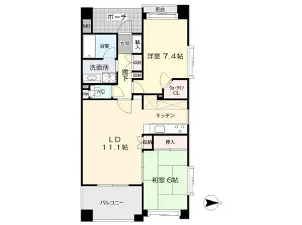 クレア住吉(2LDK/7階)の間取り写真