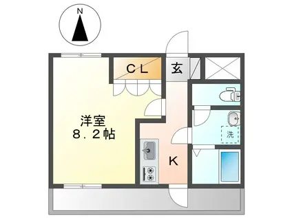 ボンヌール(1K/1階)の間取り写真