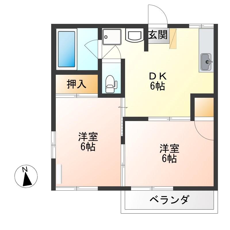 パークハイツA棟(2DK/2階)の間取り写真