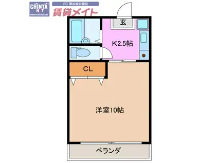 サンライズ(1K/2階)の間取り写真