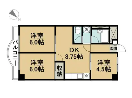 キャピタルコートXI(3DK/2階)の間取り写真