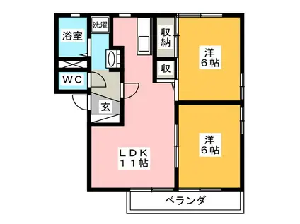 B・ヴァリー・99B(2LDK/2階)の間取り写真