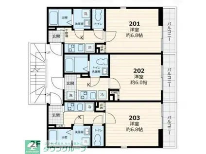 ヴィラ東高円寺 1(1K/2階)の間取り写真