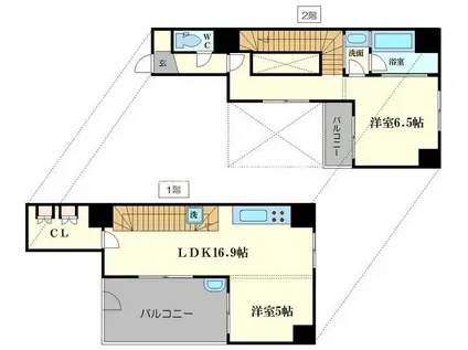 ゼウス桜川プレミアム(2LDK/2階)の間取り写真