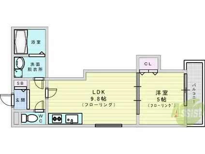 セレニティ田川北A(1LDK/1階)の間取り写真