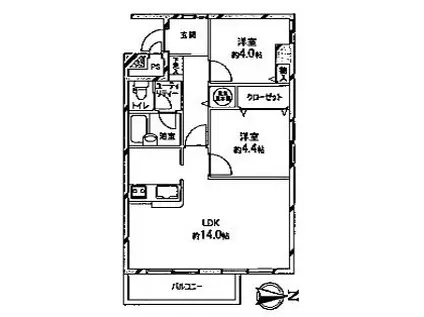 ライオンズマンション宮の森第2(2LDK/5階)の間取り写真