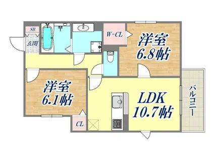 ペルチェ(2LDK/1階)の間取り写真