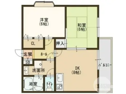 スウィートシャルム(2DK/1階)の間取り写真