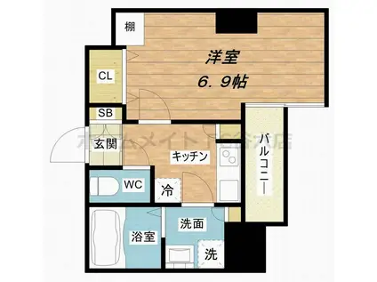 LUXE本町(1K/9階)の間取り写真