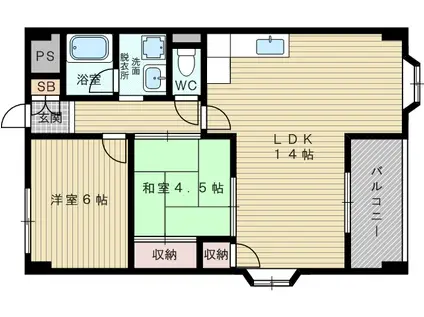 北淀宝ハイツベゴニア(2LDK/6階)の間取り写真