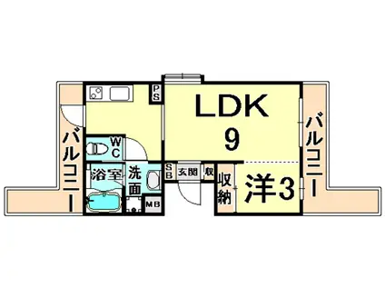 シャトーパルモア武庫之荘(1LDK/5階)の間取り写真