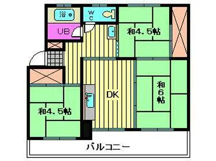 JR川越線 日進駅(埼玉) 徒歩4分 5階建 築55年(3DK/3階)の間取り写真