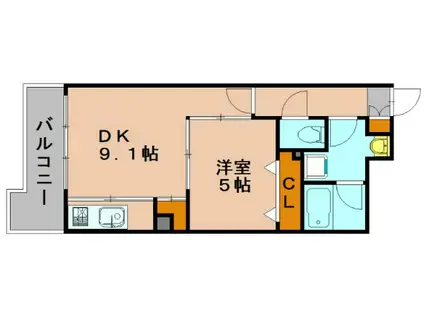 キルンズ博多駅南(1DK/9階)の間取り写真