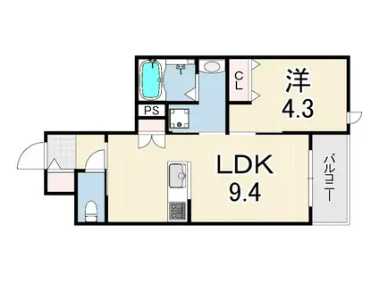 西宮市甲子園七番町ヘーベルメゾン(1LDK/3階)の間取り写真