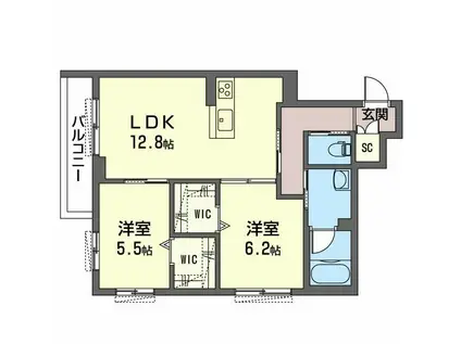 クレシア(2LDK/2階)の間取り写真