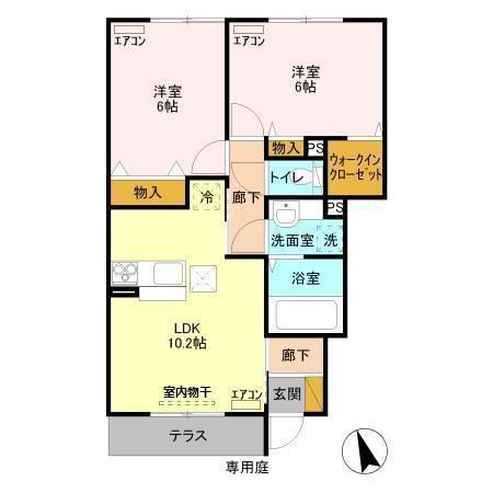 スローライフさしまII(2LDK/1階)の間取り写真