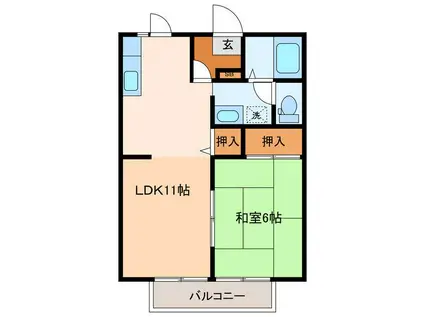 はるる荒川B(1LDK/2階)の間取り写真