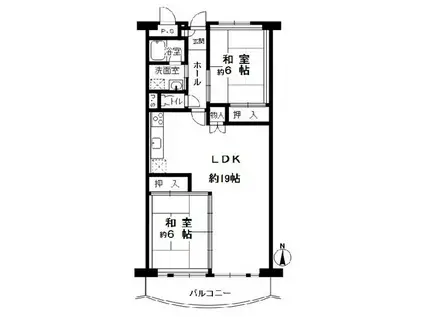 ろうきん昆陽コーポB棟(2LDK/6階)の間取り写真