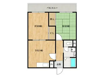 サザンパレス(2DK/2階)の間取り写真