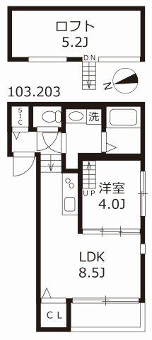 ハーモニーテラス生駒町II(1LDK/2階)の間取り写真