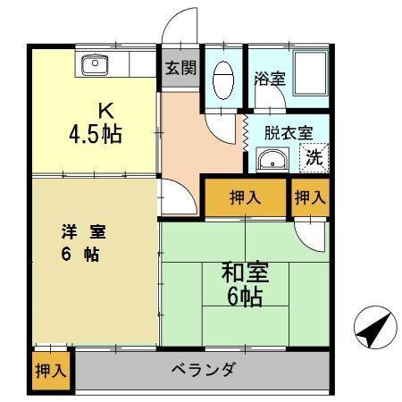 かつきハイツ(2K/2階)の間取り写真