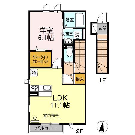 ビジューB(1LDK/2階)の間取り写真