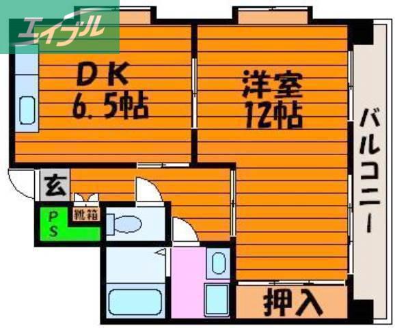 大和ビル(1DK/6階)の間取り写真