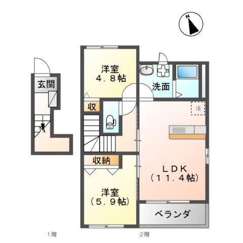 サンフルズ(2LDK/2階)の間取り写真