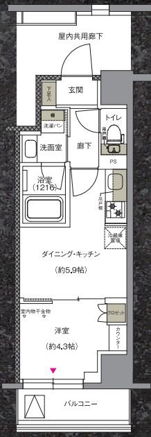 ジェイグランコート上野入谷(1DK/5階)の間取り写真